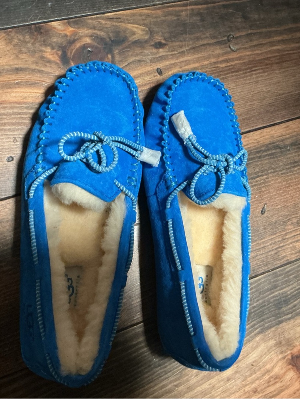 UGG Blue Suede Shearling-Lined Women's Moccasin Slippers